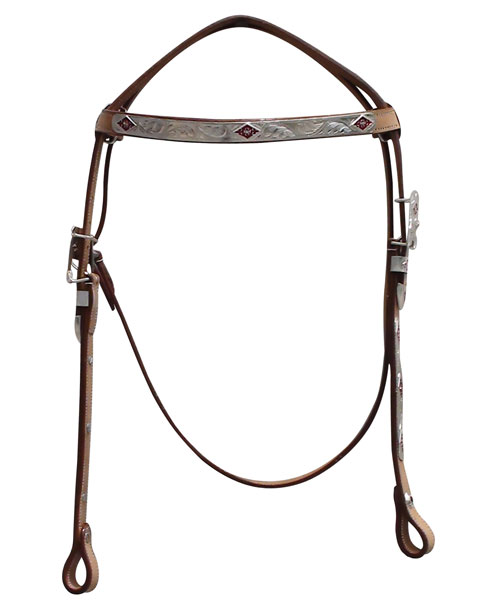 WESTERN-HEADSTALL-NATURAL-W-RED-SILVER-FITTING